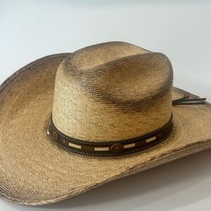 Unisex Straw Cowboy Hat Size 7 3/8 Tan, Worn look